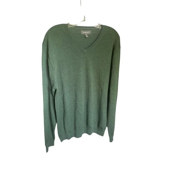 Bonobos Men’s Pullover V Neck Sweater 100% Extra Fine Merino Wool Green L - Picture 1 of 12